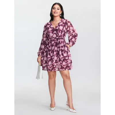 Bloomchic Women's Plus Size Floral Print Side-tie Waist Mini Dress Plum Ditsy Floral Short Elegant Overlapping In Purple