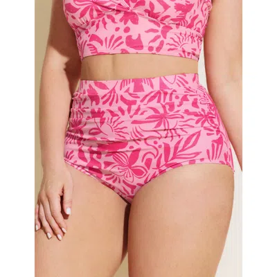 Bloomchic Women's Plus Size Floral Print Skinny-fit Bikini Bottoms Watermelon Botanical Cropped Non Elastic Wa In Green