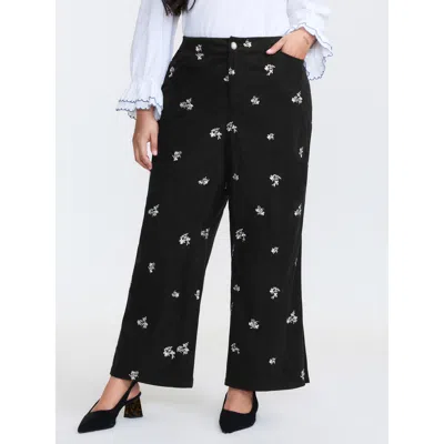 Bloomchic Women's Plus Size Floral Print Slit Hem Flared Pants Black Ditsy Floral Slight Flare Mid Rise Elegan