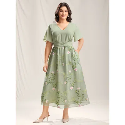 Bloomchic Women's Plus Size Floral Print Spliced Pockets Maxi Dress Greenbean Floral Maxi Party Patchwork 10/m