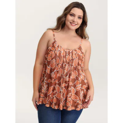 Bloomchic Women's Plus Size Floral Print Stretchy Mesh Pleated Tank Top Multicolor Elegant A-line 10/m