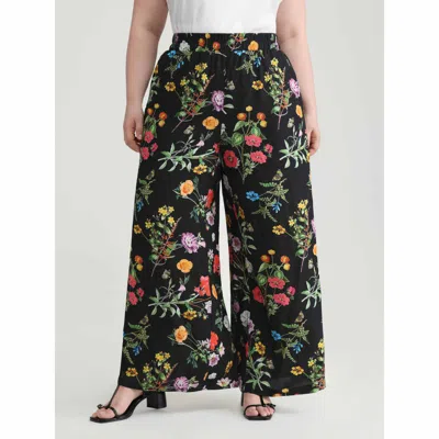 Bloomchic Women's Plus Size Floral Print Stretchy Waist Wide-leg Pants Black Ditsy Floral Wide Leg High Rise E