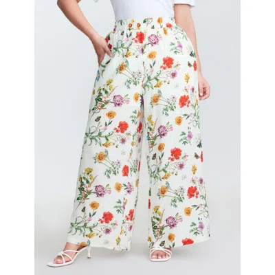 Bloomchic Women's Plus Size Floral Print Stretchy Waist Wide-leg Pants Whitesmoke Ditsy Floral Wide Leg High R