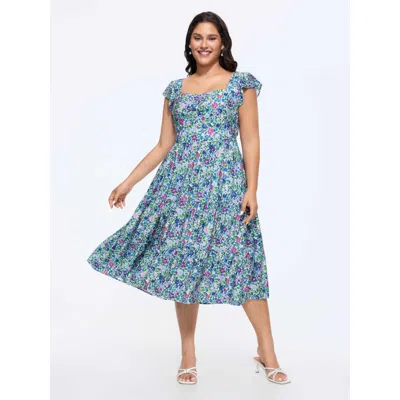 Bloomchic Women's Plus Size Floral Print Sweetheart Neckline Midi Dress Mediumblue Ditsy Floral Maxi Elegant 1