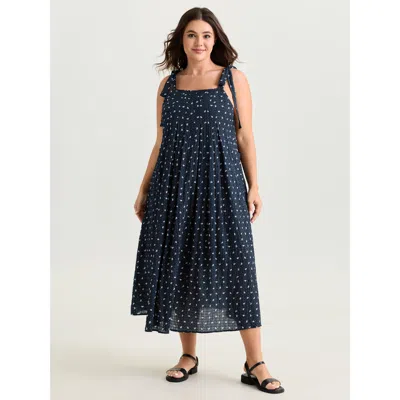 Bloomchic Women's Plus Size Floral Print Textured Shoulder Tie Midi Dress Indigo Ditsy Floral Maxi Casual Lace In Purple