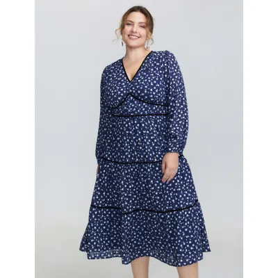 Bloomchic Women's Plus Size Floral Print Tiered V-neck Midi Dress Mediumblue Ditsy Floral Midi Elegant 10/m