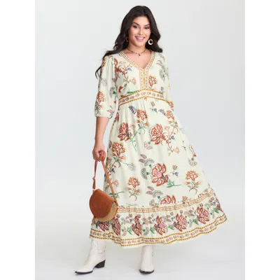 Bloomchic Women's Plus Size Floral Print V-neck Flowy Maxi Dress Multicolor Floral Maxi Vacation Non 10/m