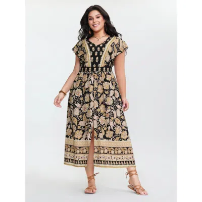 Bloomchic Women's Plus Size Floral Print V-neck Slit Maxi Dress Multicolor Paisley Maxi Vacation Slit 30/6x
