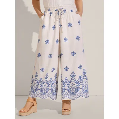Bloomchic Women's Plus Size Floral Print Wide-leg Pants Whitesmoke Floral Wide Leg Mid Rise Vacation 10/m