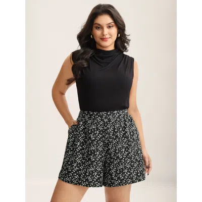 Bloomchic Women's Plus Size Floral Print Wide-leg Shorts Blackflower Casual Wide Leg Non Shorts 30/6x