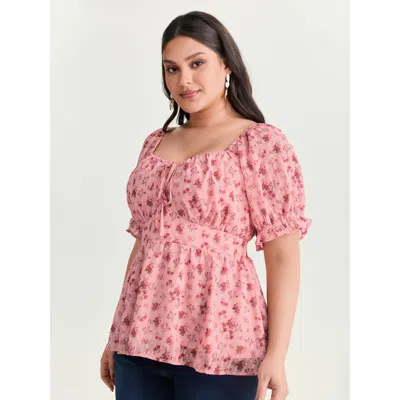 Bloomchic Women's Plus Size Floral Romance Bust-friendly Shirred Blouse Lightpink Ditsy Floral Elegant Short S