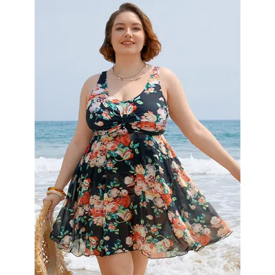 Bloomchic Floral Ruffle Hem Twist Ruched Swim Dress