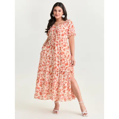 Bloomchic Women's Plus Size Floral Ruffled Edge Tiered Maxi Dress Russet Floral Maxi Elegant 30/6x In Brown