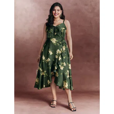 Bloomchic Women's Plus Size Floral Ruffled Wrap High-low Hem Midi Dress Truegreen Floral Midi Party Overlappin