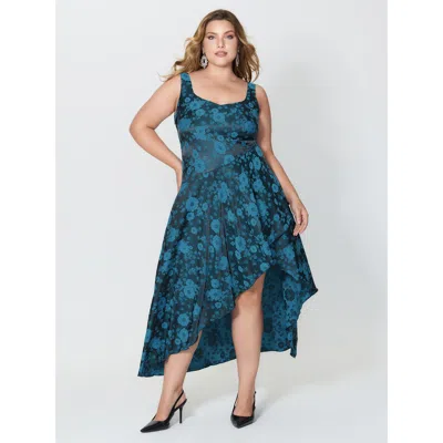 Bloomchic Women's Plus Size Floral Satin Stretch Asymmetrical Hem Maxi Dress Multicolor Floral Maxi Party Asym