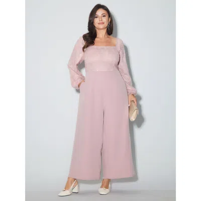 Bloomchic Women's Plus Size Floral Sequin Square Neck Jumpsuit Blush Party 12/l In Pink
