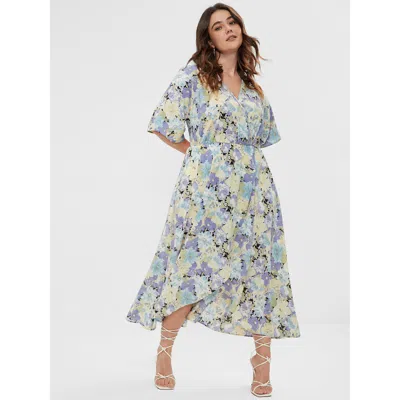Bloomchic Women's Plus Size Floral Split Pocket Button Detail Wrap Maxi Dress Purple Floral Going Out Wrap / O