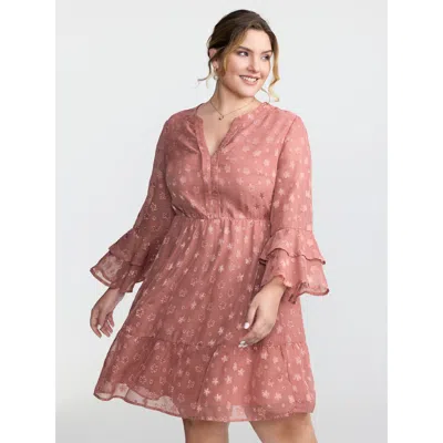 Bloomchic Women's Plus Size Floral Textured Layered Sleeve Sheer Mini Dress Dustypink Non Short Elegant Textur In Pink