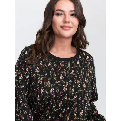 Bloomchic Women's Plus Size Floral Textured Round Neck Sweatshirt Blackflower Not Graphics Casual Round Neck 1