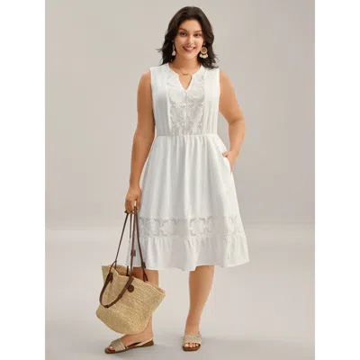 Bloomchic Women's Plus Size Floral Textured Solid Tiered Hem Mini Dress Originalwhite Solid Midi Vacation Patc