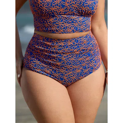 Bloomchic Women's Plus Size Floral Textured Tummy-control Bikini Bottoms Navy Floral 10/m In Blue