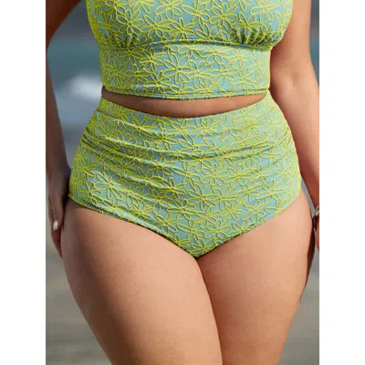 Bloomchic Women's Plus Size Floral Textured Tummy-control Bikini Bottoms Turquoise Floral 18-20/2x In Blue