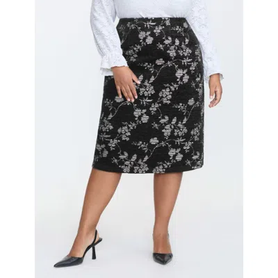 Bloomchic Women's Plus Size Floral Textured Zipper Midi Pencil Skirt Blackflower Texture A-line Elegant 10/m