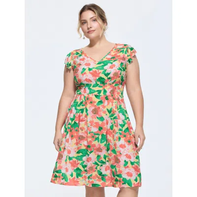 Bloomchic Women's Plus Size Floral Three-layered Stretchy Waist Mini Dress Lemonyellow Elegant Ruffles 12/l