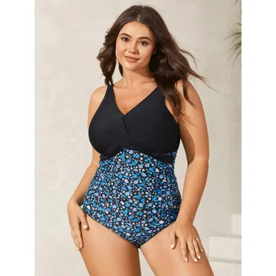Bloomchic Women's Plus Size Floral Twist Contrast One-piece Swimsuit Black Floral Twist Adaptive-fit 30/6x