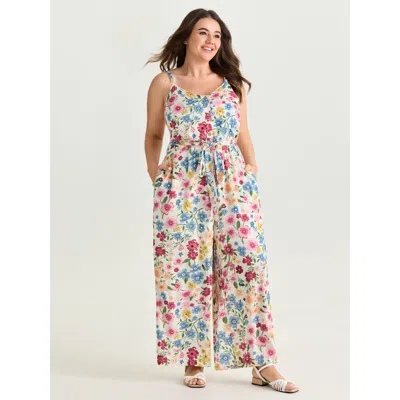 Bloomchic Women's Plus Size Floral Vibrance Waist-tie Wide-leg Jumpsuit Multicolor Casual 22-24/3x