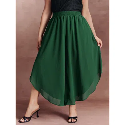 Bloomchic Women's Plus Size Flowy Lined Wide-leg Pants Emerald Non Wide Leg Mid Rise Party 14-16/1x In Green