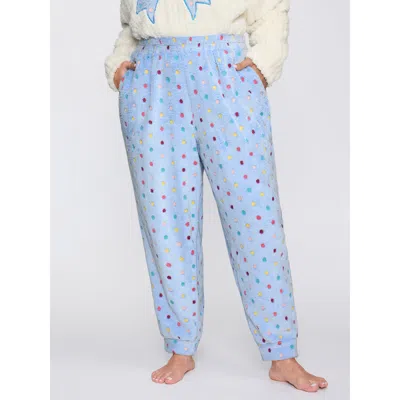 Bloomchic Women's Plus Size Fluffy Textured Polka Dots Lounge Bottoms Lightblue 12/l In Blue