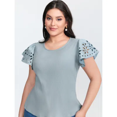 Bloomchic Women's Plus Size Flutter Sleeve Round Neck Knit Top Stone Cap Sleeve Elegant 28/5x In Gray