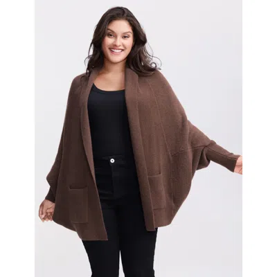 Bloomchic Women's Plus Size Folded Collar Dolman Sleeve Knit Cardigan Browncoffeecolor Long Sleeve 12/l