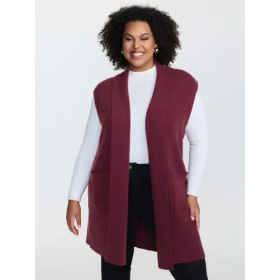 Bloomchic Women's Plus Size Folded Collar Open-front Knit Cardigan Scarlet Sleeveless Wide Lapel 18-20/2x In Red