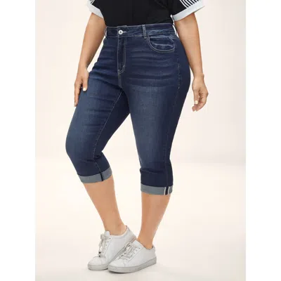 Bloomchic Women's Plus Size Folded Hem High-rise Skinny-fit Capri Jeans Darkindigo Not Graphics Non Skinny Fit In Purple