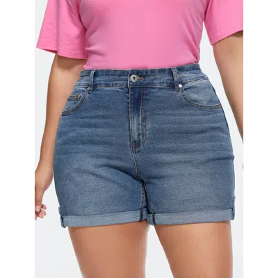 Bloomchic Women's Plus Size Folded Hem Skinny-fit Denim Shorts Bluevintage High Stretch Casual 10/m