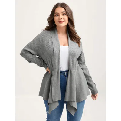 Bloomchic Women's Plus Size Folded Hem Textured Open-front Cardigan Darkgray Long Sleeve 12/l In Gray