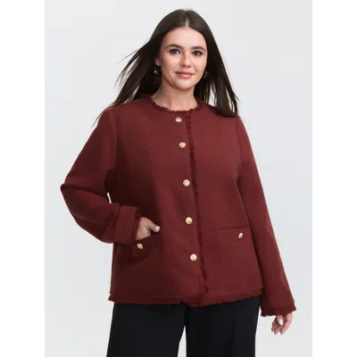 Bloomchic Women's Plus Size Frayed Edges Button-down Coat Russet H-line 12/l In Brown