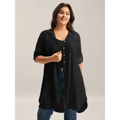 Bloomchic Women's Plus Size Front-open Long Basic Blouse Black Non Vacation Long Sleeve 18-20/2x