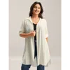 Bloomchic Women's Plus Size Front-open Long Basic Blouse Ivory Non Vacation Long Sleeve 10/m In White