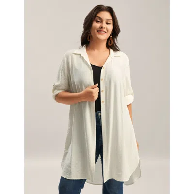 Bloomchic Women's Plus Size Front-open Long Basic Blouse Ivory Non Vacation Long Sleeve 10/m In White
