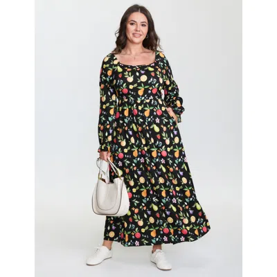 Bloomchic Women's Plus Size Fruity Fun Print Pockets Maxi Dress Multicolor Fruit Maxi Casual Lace-up 10/m
