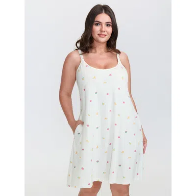 Bloomchic Women's Plus Size Fruity Print Stretchy Cami Nightgown Whitesmoke Sleeveless Short 10/m
