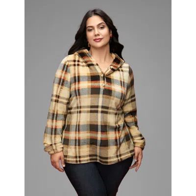 Bloomchic Women's Plus Size Fuzzy Pullover Plaid Hoodie Multicolor Everyday 10/m