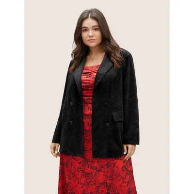Bloomchic Women's Plus Size Galaxy Glitter Pocket Suit Collar Blazer Black Plain Non Sleeve Long Sleeve 28/5x