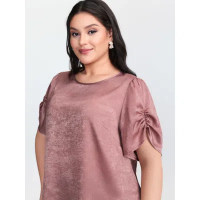 Bloomchic Women's Plus Size Gathered Sleeve Arm-friendly Solid Blouse Dirtypink Non Elegant Short Sleeve 10/m
