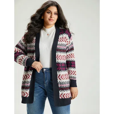 Bloomchic Women's Plus Size Geo Print Open Front Patchwork Cardigan Multicolor Long Sleeve 18-20/2x