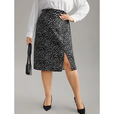 Bloomchic Women's Plus Size Geometric Graphic Twist Front Split Side Skirt Black Slit Office 28/5x