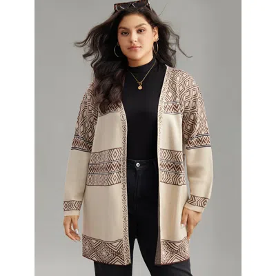 Bloomchic Women's Plus Size Geometric Open Front Cardigan Champagne Long Sleeve 28/5x In Gold